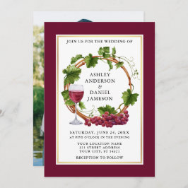 Convite Casamento de Burgundy com Foto por Fúria de Uvas A