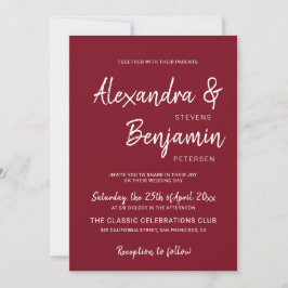Convite Casamento de burgundy com script simples e moderno