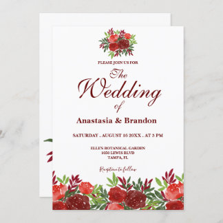 Convite Casamento de Burgundy Floral Watercolor