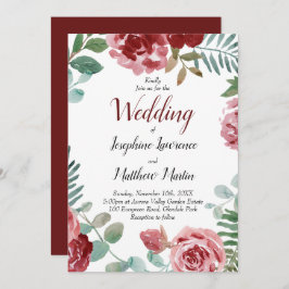 Convite Casamento de Burgundy Floral Watercolor