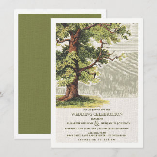 Convite Casamento de Burlap, Árvore de Carvalho de Beige V