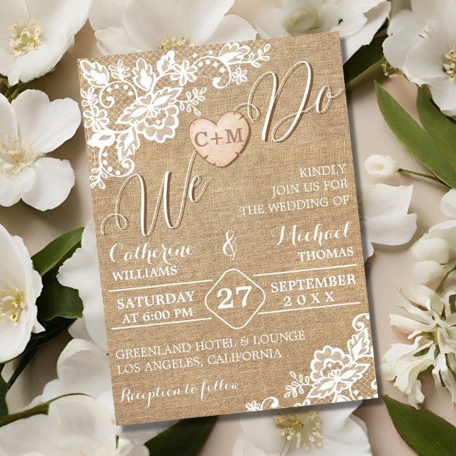 Convite Casamento De Burlap E Lace Rustic Country (Criador carregado)