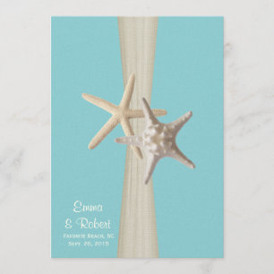 Convite Casamento de Burlap e Starfish Aqua Beach