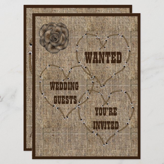 Convite Casamento de Burlap em Country Hessian (Frente/Verso)