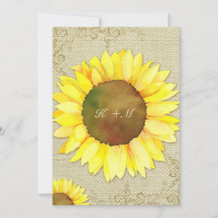 Convite Casamento de Burlap Sunflower Rustic Country