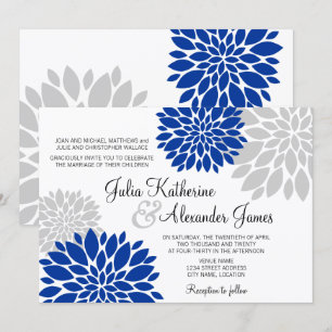 Convite Casamento de Burst Floral Real Azul e Cinza de Pra