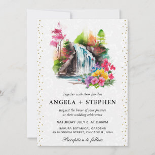 Convite Casamento de Cachoeira de Primavera Floral em Aqua