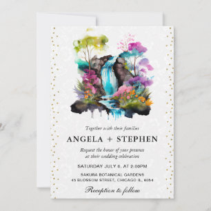Convite Casamento de Cachoeira Floral em Aquarela na Prima