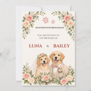 Convite Casamento de Cachorro Floral Retriever Dourado Fof
