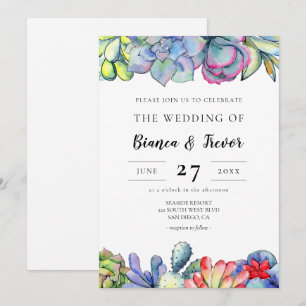 Convite Casamento de cacto suculento aquarela
