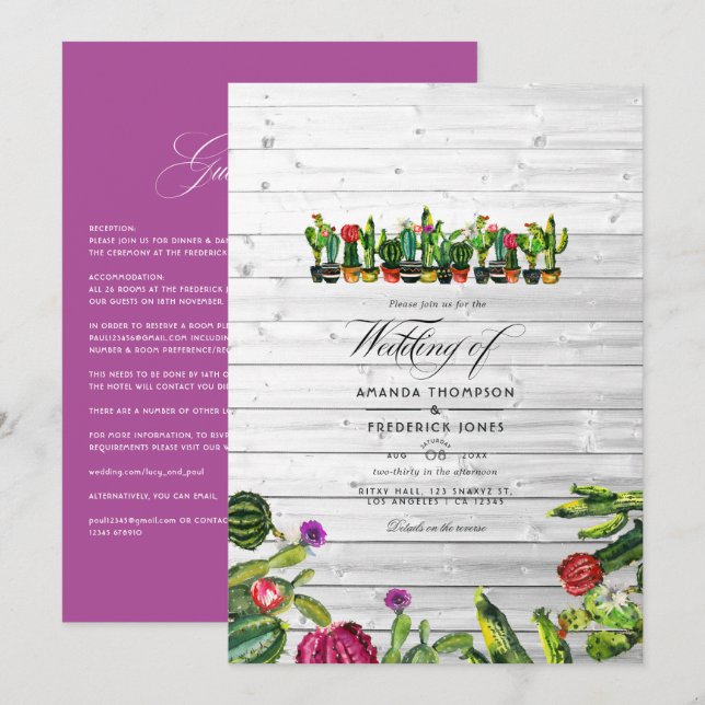 Convite Casamento de Cactus Suculentas Rústicas (Frente/Verso)