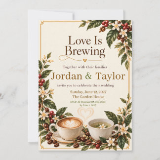 Convite Casamento de Café e Chá Love Is Brewing