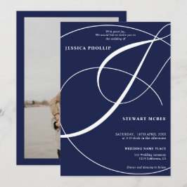 Convite Casamento de caligrafia azul com marinho