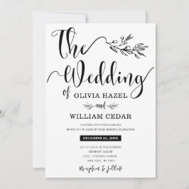 Convite Casamento de Caligrafia Botânica Negra Elegante
