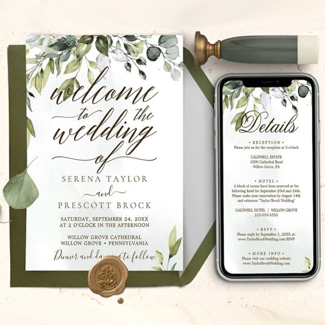 Convite Casamento de Caligrafia Botânica para Download (botanical greenery wedding invite)