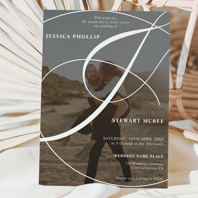 Convite Casamento de caligrafia branca 2 com fotografia (Criador carregado)