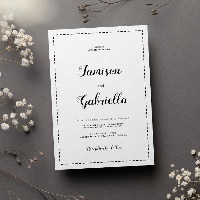 Convite Casamento de caligrafia branca e negra minimalista (Minimalist black and white calligraphy Wedding )