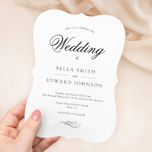 Convite Casamento de Caligrafia Branca Elegante