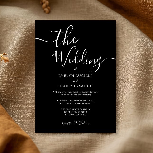 Convite Casamento de Caligrafia Branca Minimalista (Criador carregado)