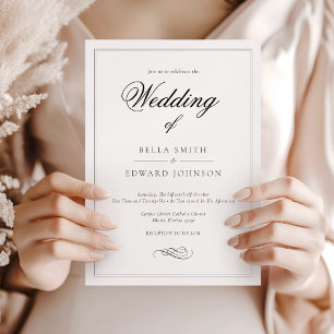 Convite Casamento de Caligrafia Branca Negra Clássica Form