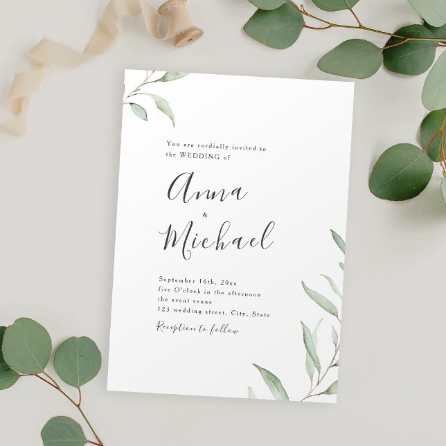 Convite Casamento de caligrafia com caligrafia mínima (Minimal greenery calligraphy rustic wedding invitation)
