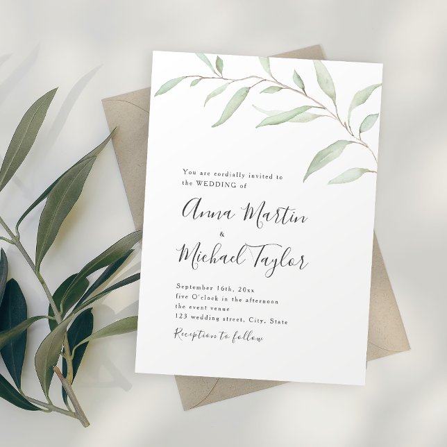 Convite Casamento de caligrafia com caligrafia mínima (Minimal greenery calligraphy rustic wedding invitation)