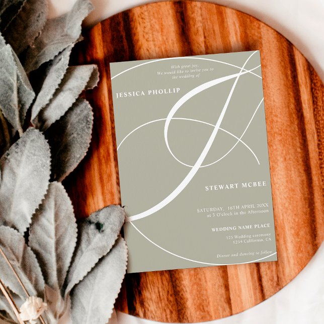 Convite Casamento de caligrafia com foto verde-oliva (Criador carregado)