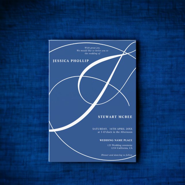 Convite Casamento de caligrafia com fotos azuis (Script blue photo calligraphy wedding invitation)