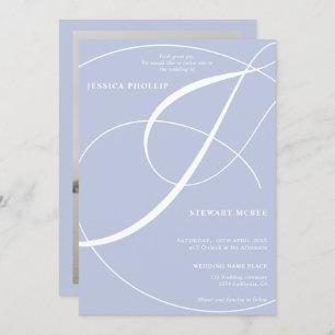 Convite Casamento de caligrafia com fotos azuis