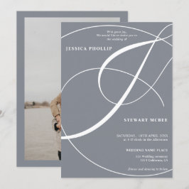 Convite Casamento de caligrafia com fotos azuis empoeirada