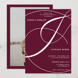 Convite Casamento de caligrafia com fotos vermelhas burgun