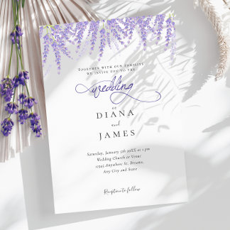 Convite Casamento de Caligrafia com Lavanda Floral Elegant