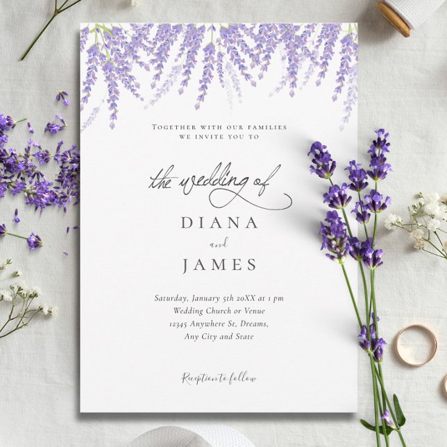 Convite Casamento de Caligrafia com Lavanda Floral Elegant (Elegant Calligraphy Lavender Wedding Invitation)