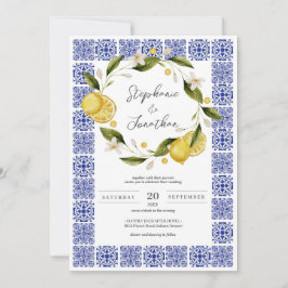 Convite Casamento de Caligrafia com Lemon Blue Watercolor