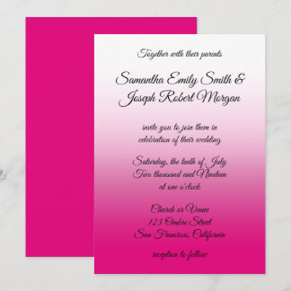Convite Casamento de Caligrafia com Ombre Rosa Quente e Br