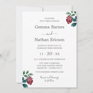 Convite Casamento de Caligrafia com Rosas de Teal Watercol