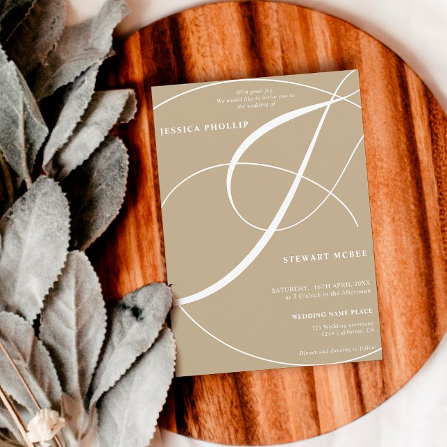 Convite Casamento de caligrafia de foto verde khaki (Criador carregado)