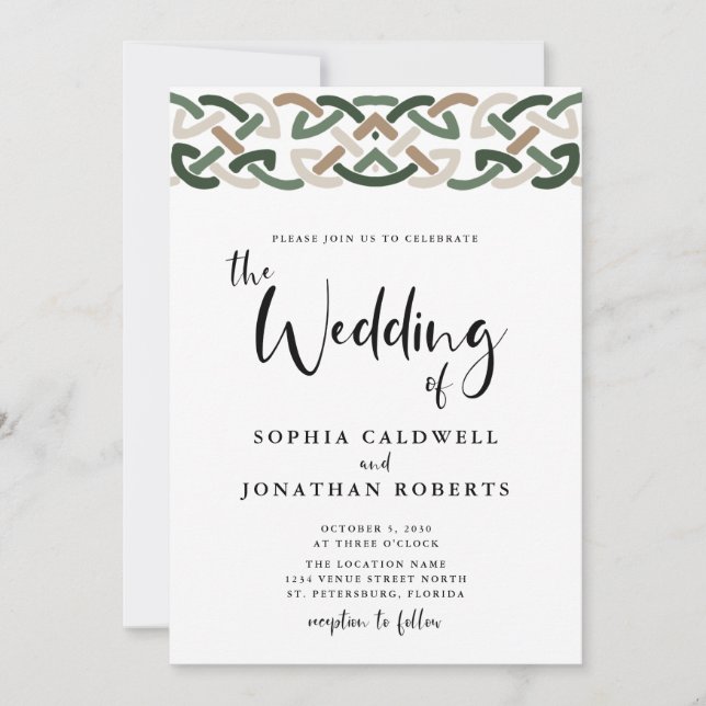 Convite Casamento de Caligrafia de Nó Celta (Frente)