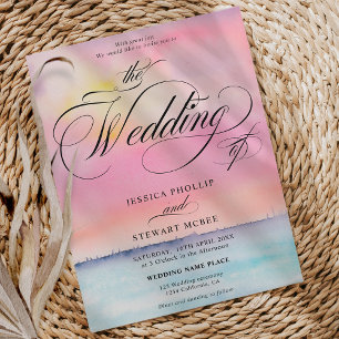 Convite Casamento de caligrafia de praia rosa-rosa