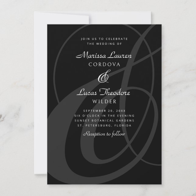 Convite Casamento de Caligrafia de Script de Ampersand Bra (Frente)