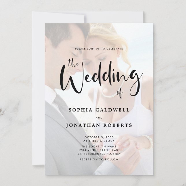 Convite Casamento de Caligrafia de Sobreposição de Fotogra (Frente)