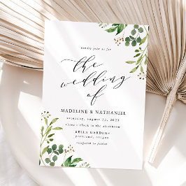 Convite Casamento de Caligrafia de Vegetação em Aquarela