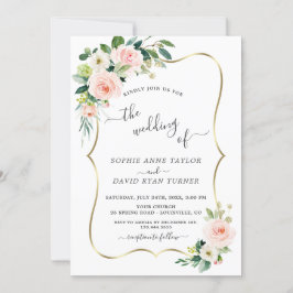 Convite Casamento de Caligrafia Dourada com Flores de Água