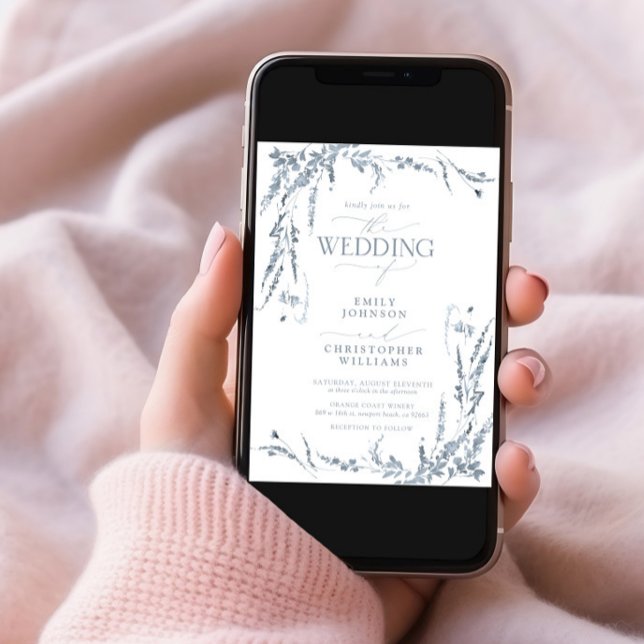 Convite Casamento de Caligrafia Dusty Blue (Criador carregado)