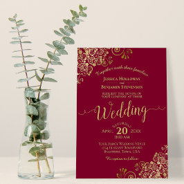 Convite Casamento de Caligrafia Elegante com Curls Dourado