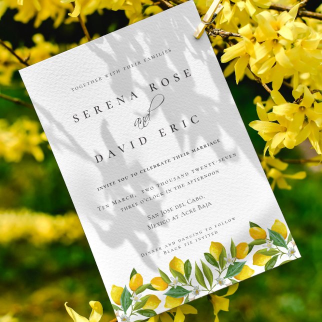 Convite Casamento de caligrafia Elegante com Lemon Waterco (Watercolor Lemon in Elegant calligraphy Wedding Invitation)