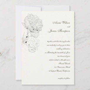 Convite Casamento de Caligrafia Elegante de Peony Ink Sket