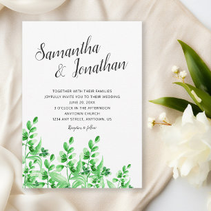 Convite Casamento de Caligrafia Elegante em Aquarela Verde