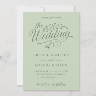 Convite Casamento de Caligrafia Elegante Sage Green