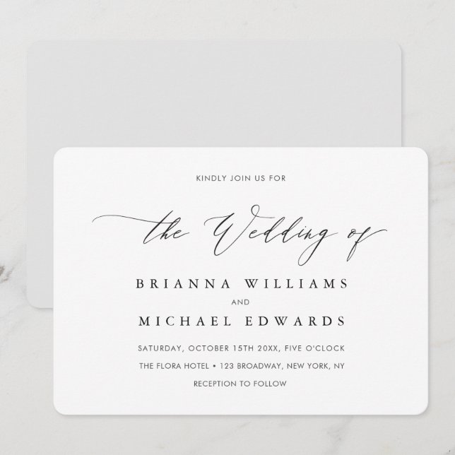 Convite Casamento de Caligrafia Elegante Simples (Frente/Verso)